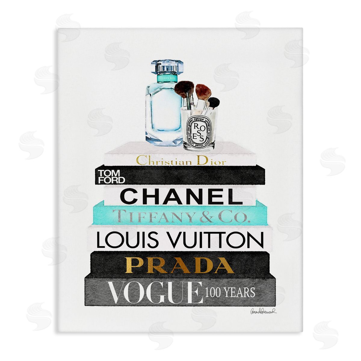 Bookstack with Beauty Brushes Canvas Wall Art, Home Decor by Amanda Greenwood