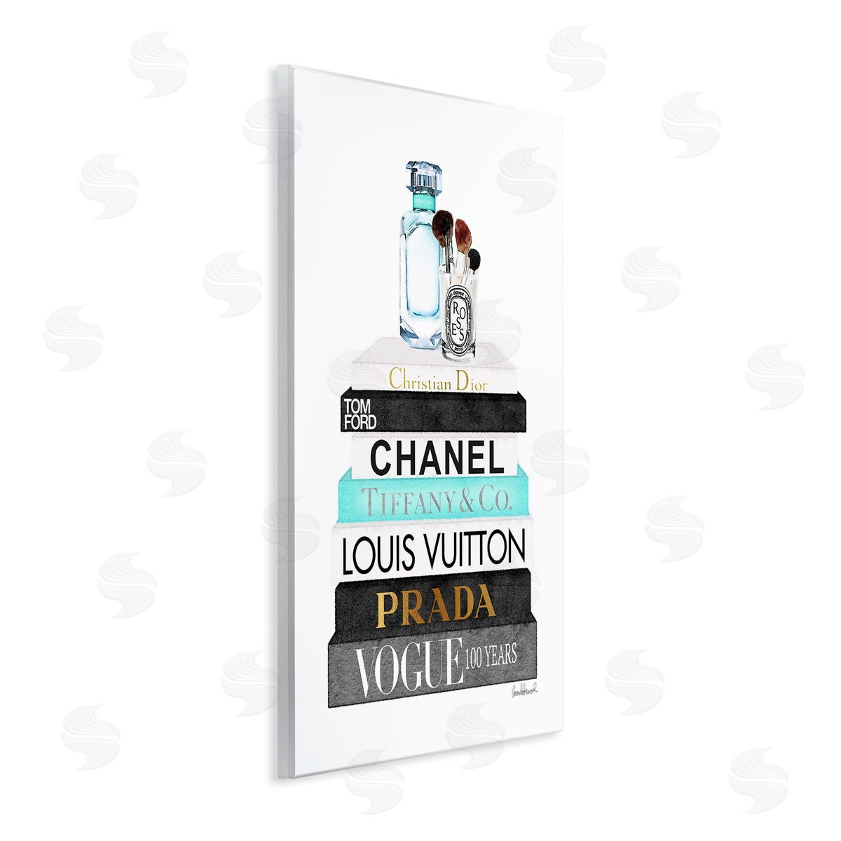 Bookstack with Beauty Brushes Wood Plaque Wall Art, Home Decor by Amanda Greenwood