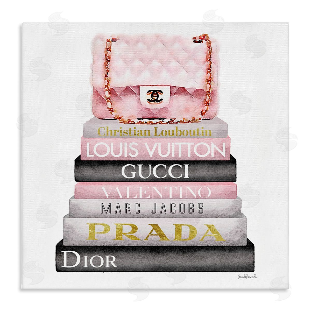 Watercolor High Fashion Bookstack Canvas Wall Art, Home Decor by Amanda Greenwood