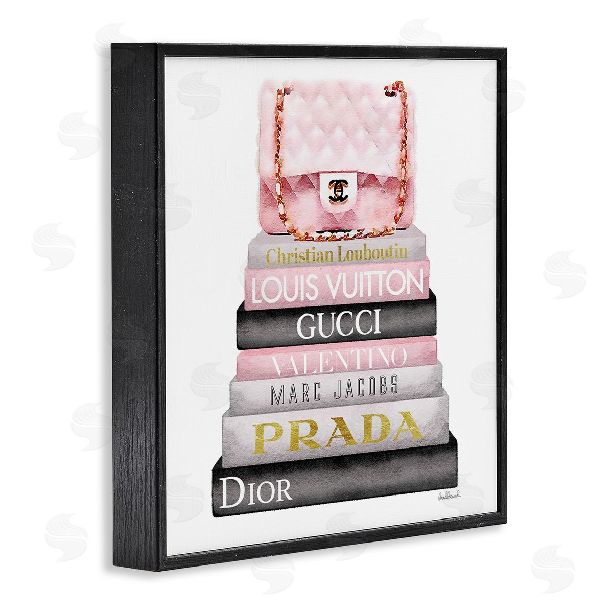 Watercolor High Fashion Bookstack Black Frame Print Wall Art, Home Decor by Amanda Greenwood