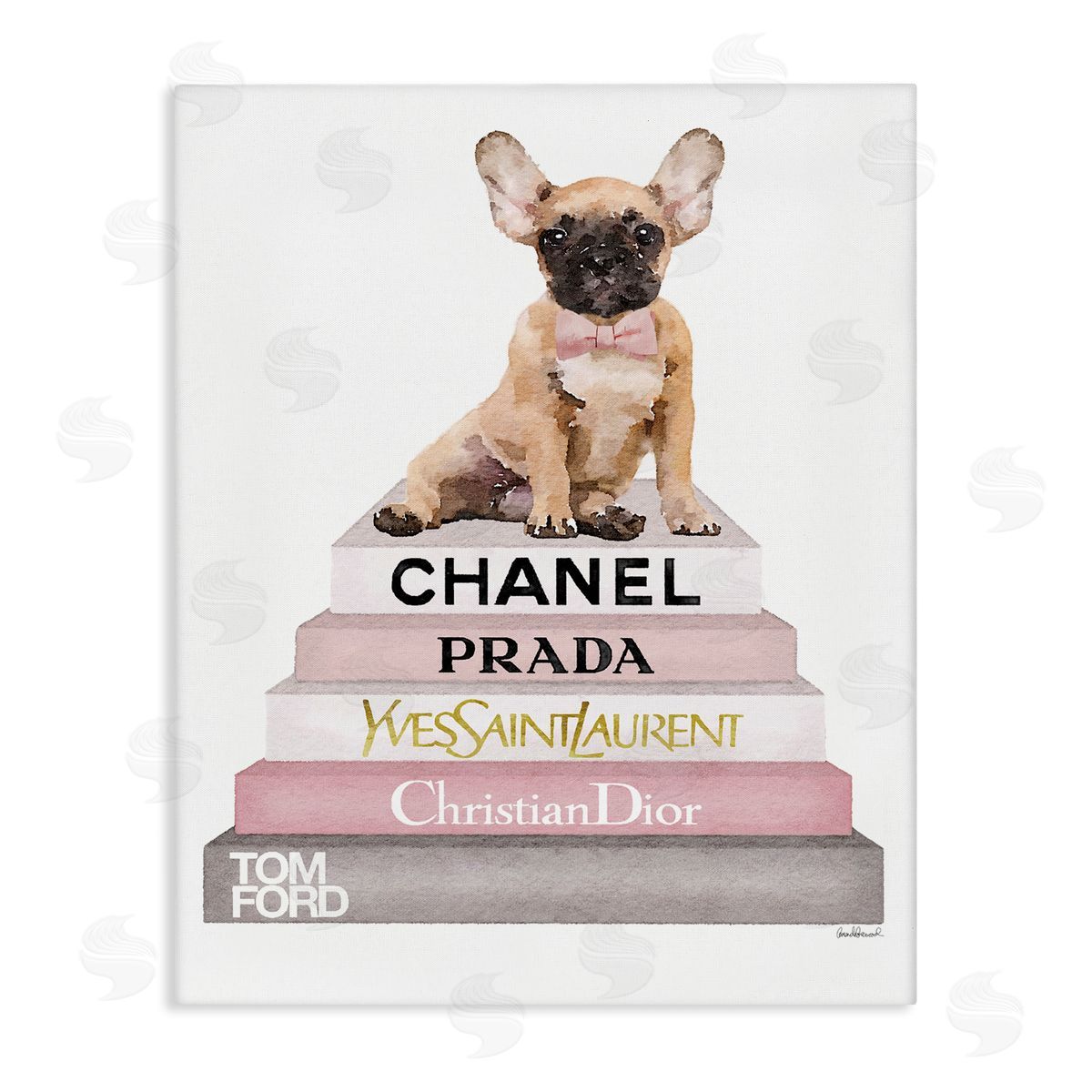 Watercolor Bookstack French Bulldog Canvas Wall Art, Home Decor by Amanda Greenwood
