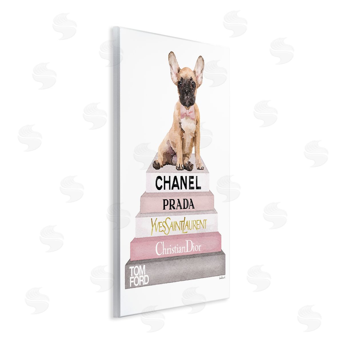 Watercolor Bookstack French Bulldog Wood Plaque Wall Art, Home Decor by Amanda Greenwood