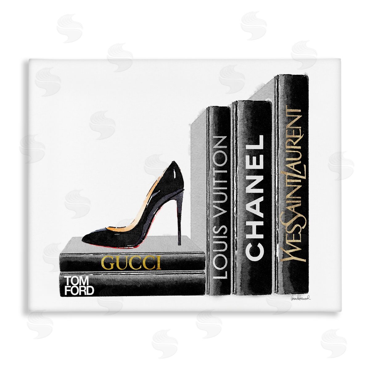 Black Book Shelf with Stilettos Canvas Wall Art, Home Decor by Amanda Greenwood