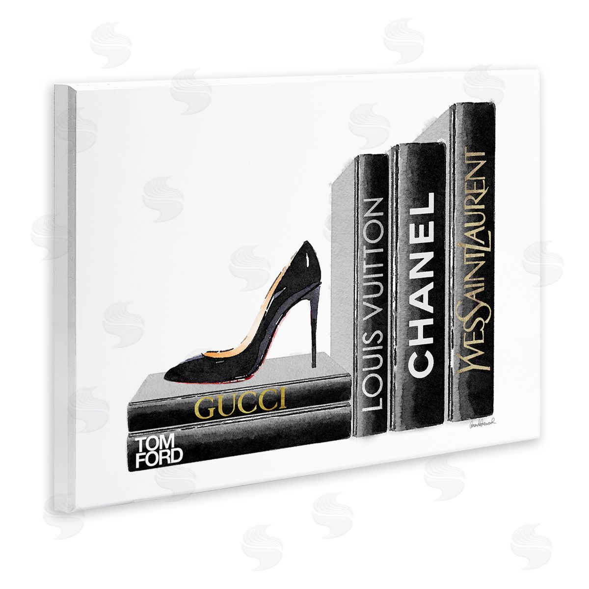 Black Book Shelf with Stilettos Wood Plaque Wall Art, Home Decor by Amanda Greenwood