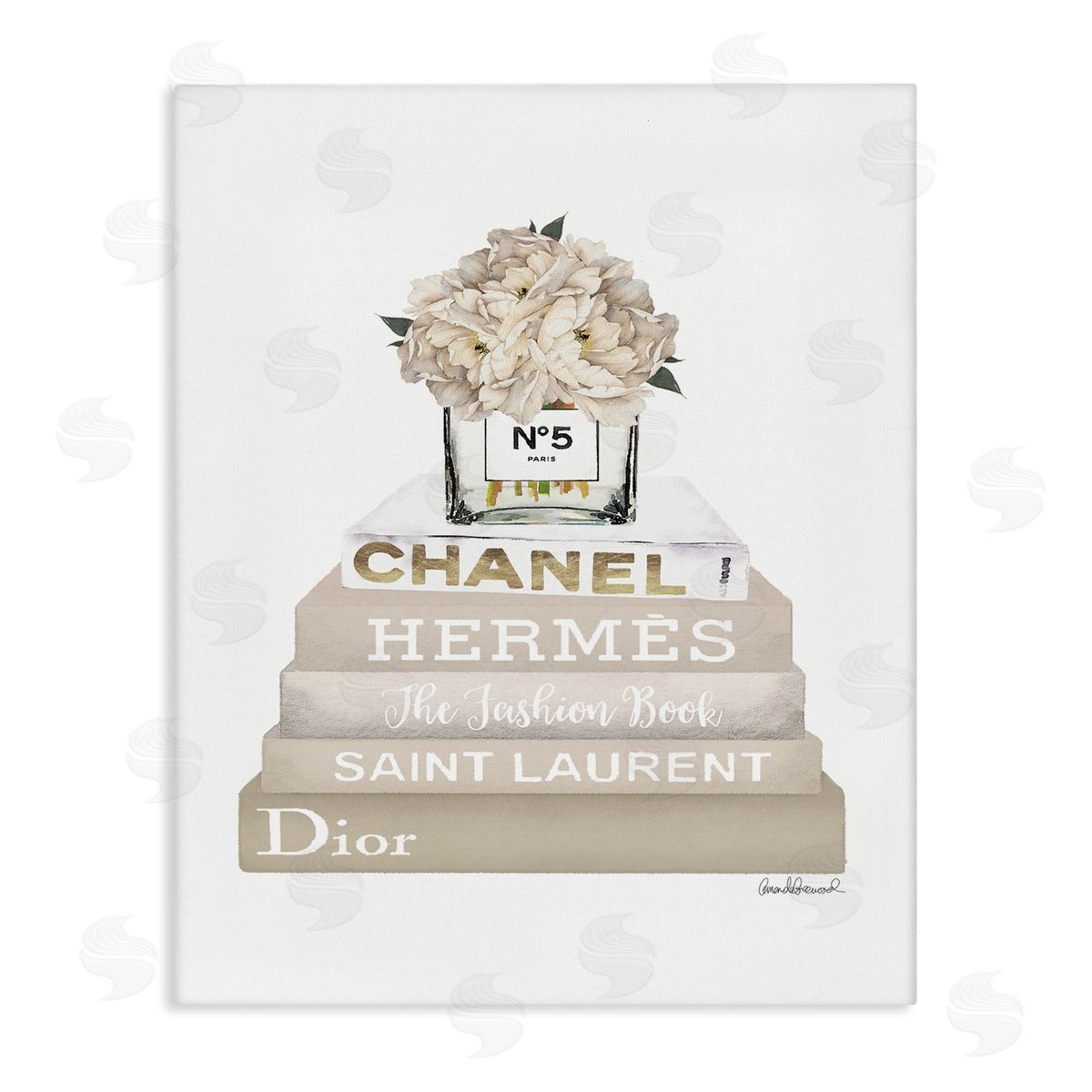 Beige High Fashion Bookstack Canvas Wall Art, Home Decor by Amanda Greenwood