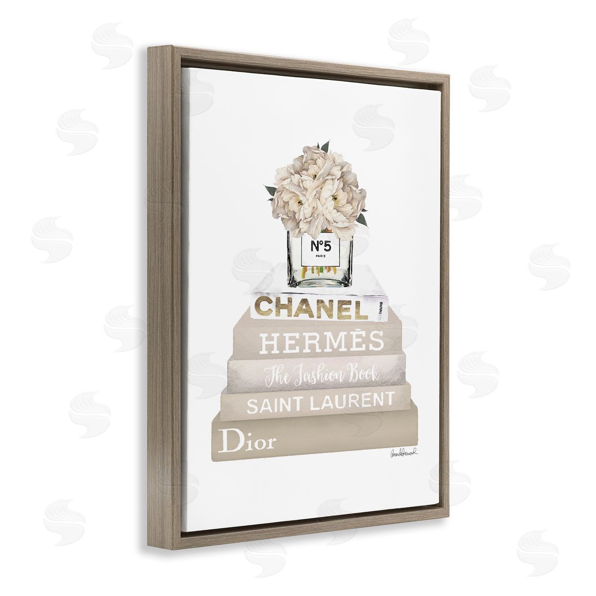 Beige High Fashion Bookstack Brown Floating Frame Canvas Wall Art, Home Decor by Amanda Greenwood