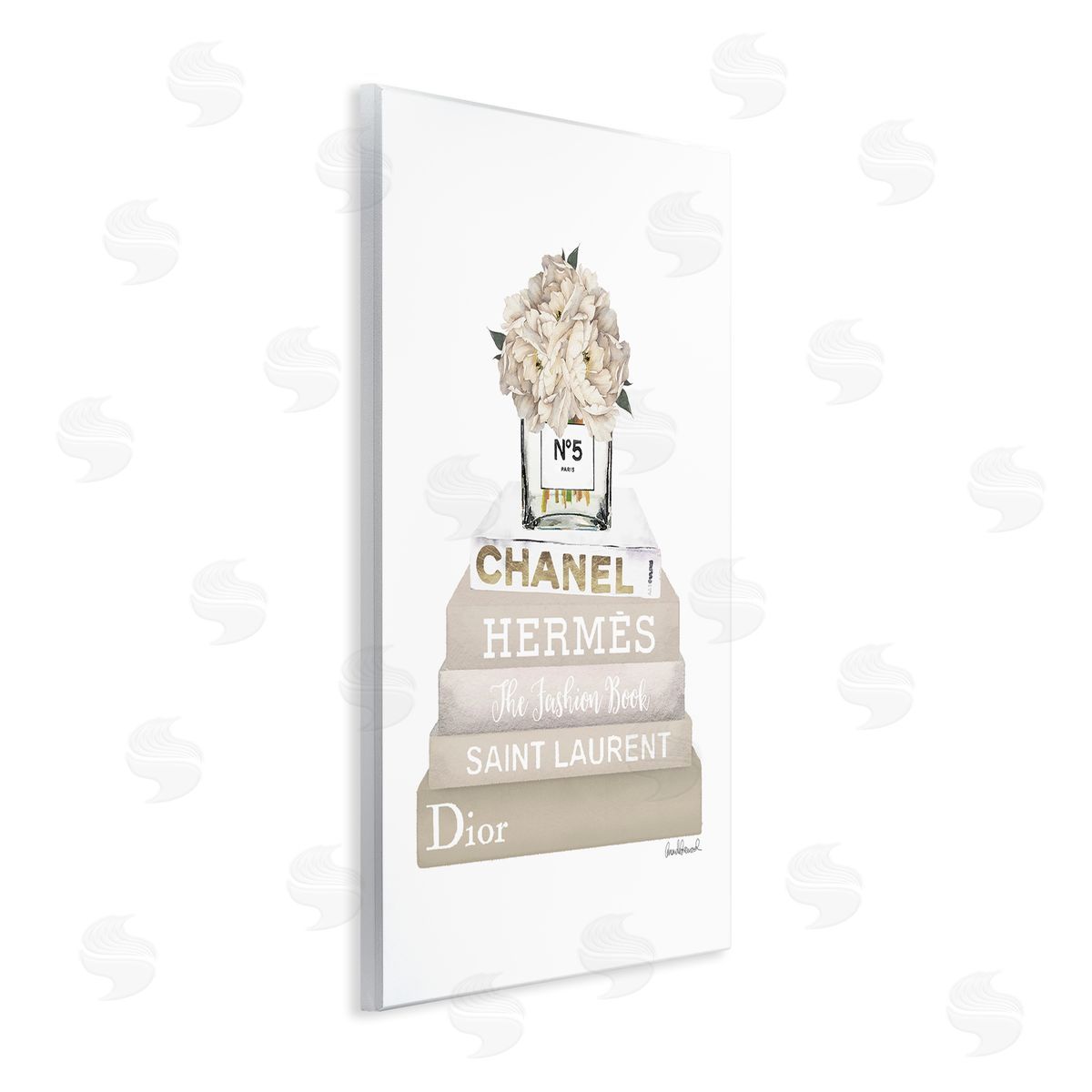 Beige High Fashion Bookstack Wood Plaque Wall Art, Home Decor by Amanda Greenwood