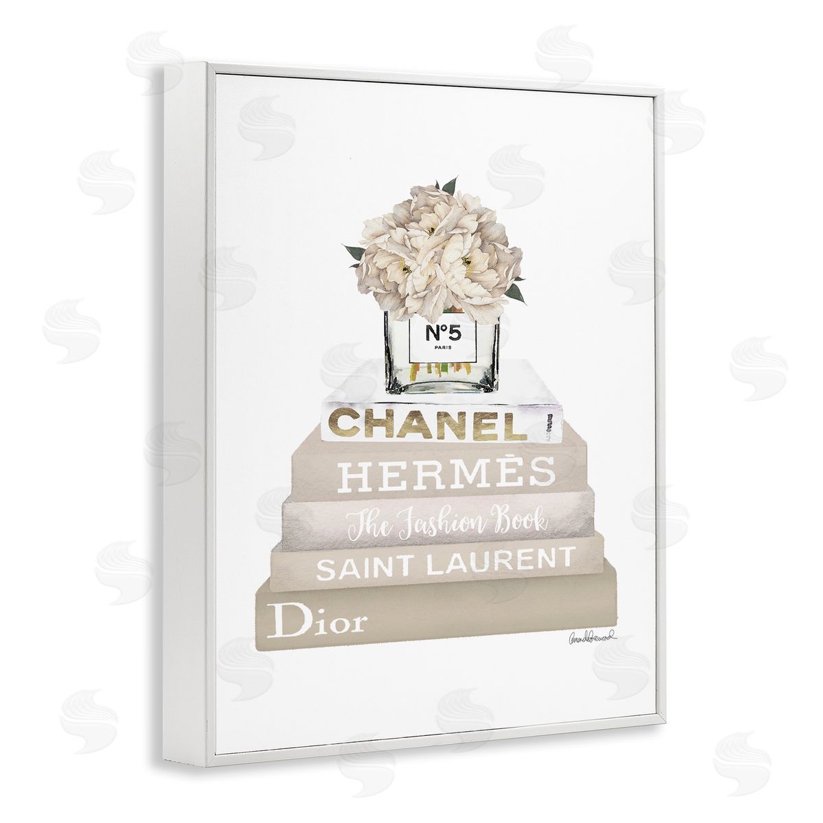 Beige High Fashion Bookstack White Frame Print Wall Art, Home Decor by Amanda Greenwood