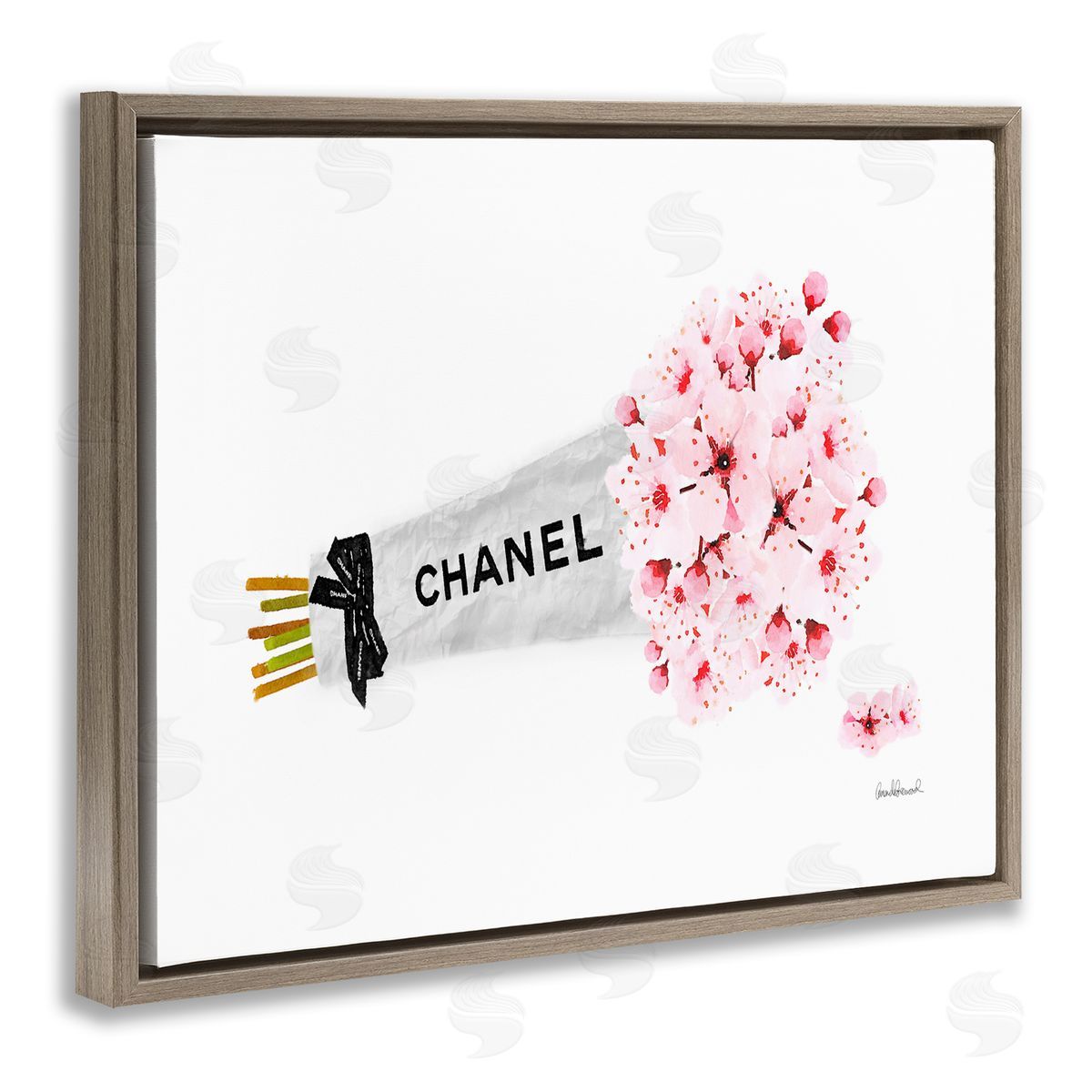 Fashion Wrapped Cherry Blossoms Brown Floating Frame Canvas Wall Art, Home Decor by Amanda Greenwood