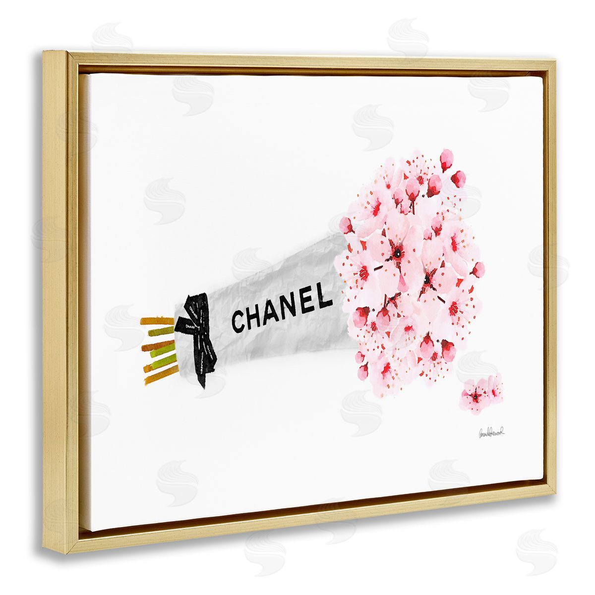 Fashion Wrapped Cherry Blossoms Gold Floating Frame Canvas Wall Art, Home Decor by Amanda Greenwood