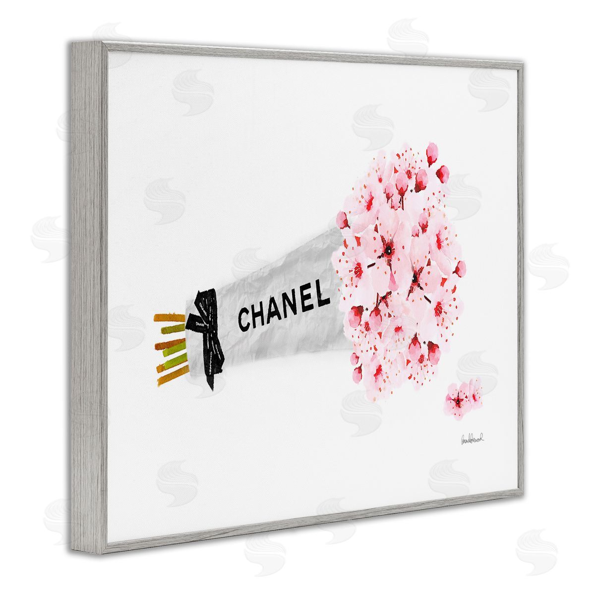 Fashion Wrapped Cherry Blossoms Grey Frame Print Wall Art, Home Decor by Amanda Greenwood