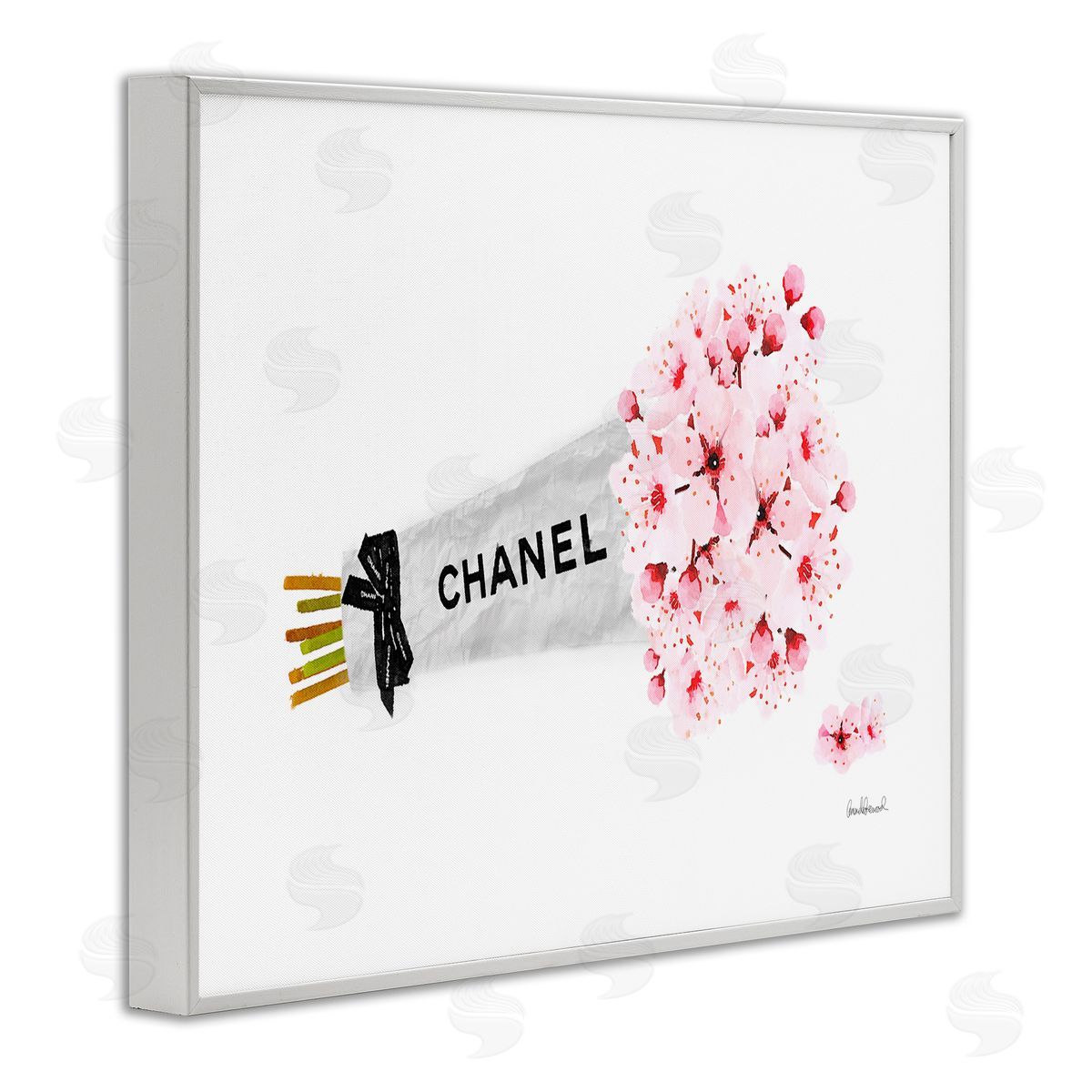 Fashion Wrapped Cherry Blossoms White Frame Print Wall Art, Home Decor by Amanda Greenwood