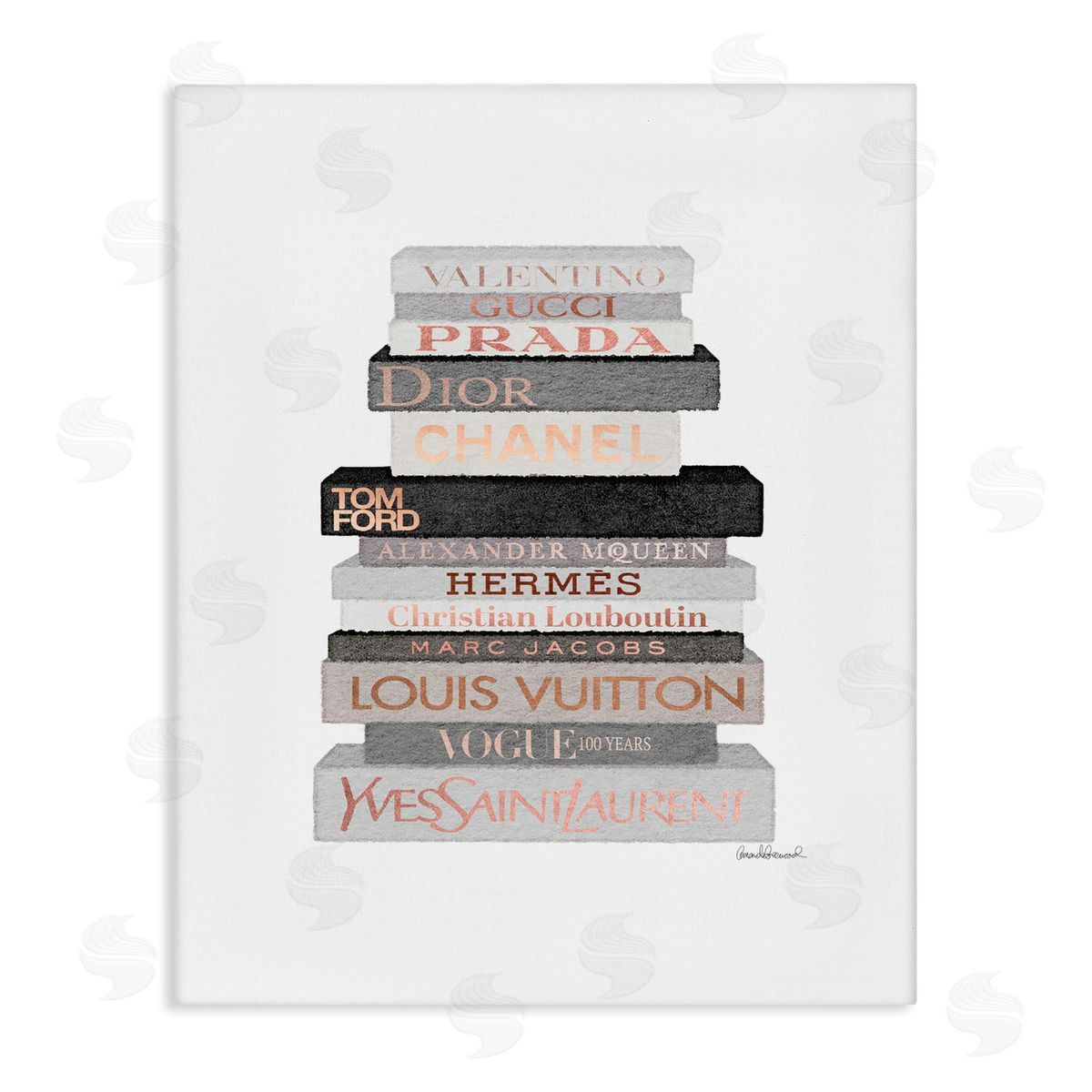 Grey & Peach Bookstack Canvas Wall Art, Home Decor by Amanda Greenwood