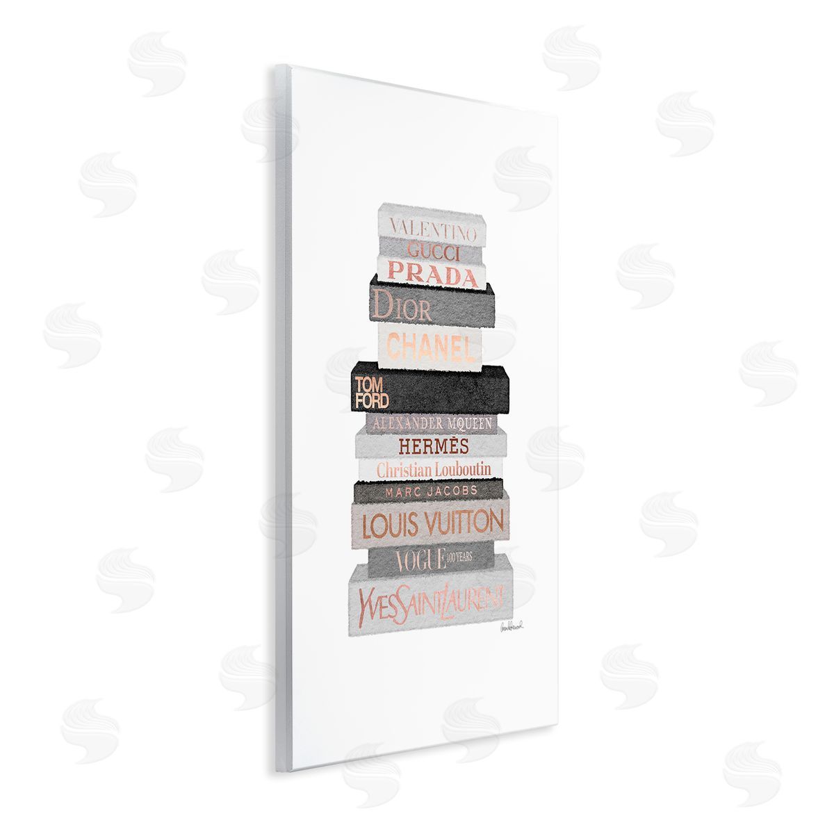 Grey & Peach Bookstack Wood Plaque Wall Art, Home Decor by Amanda Greenwood