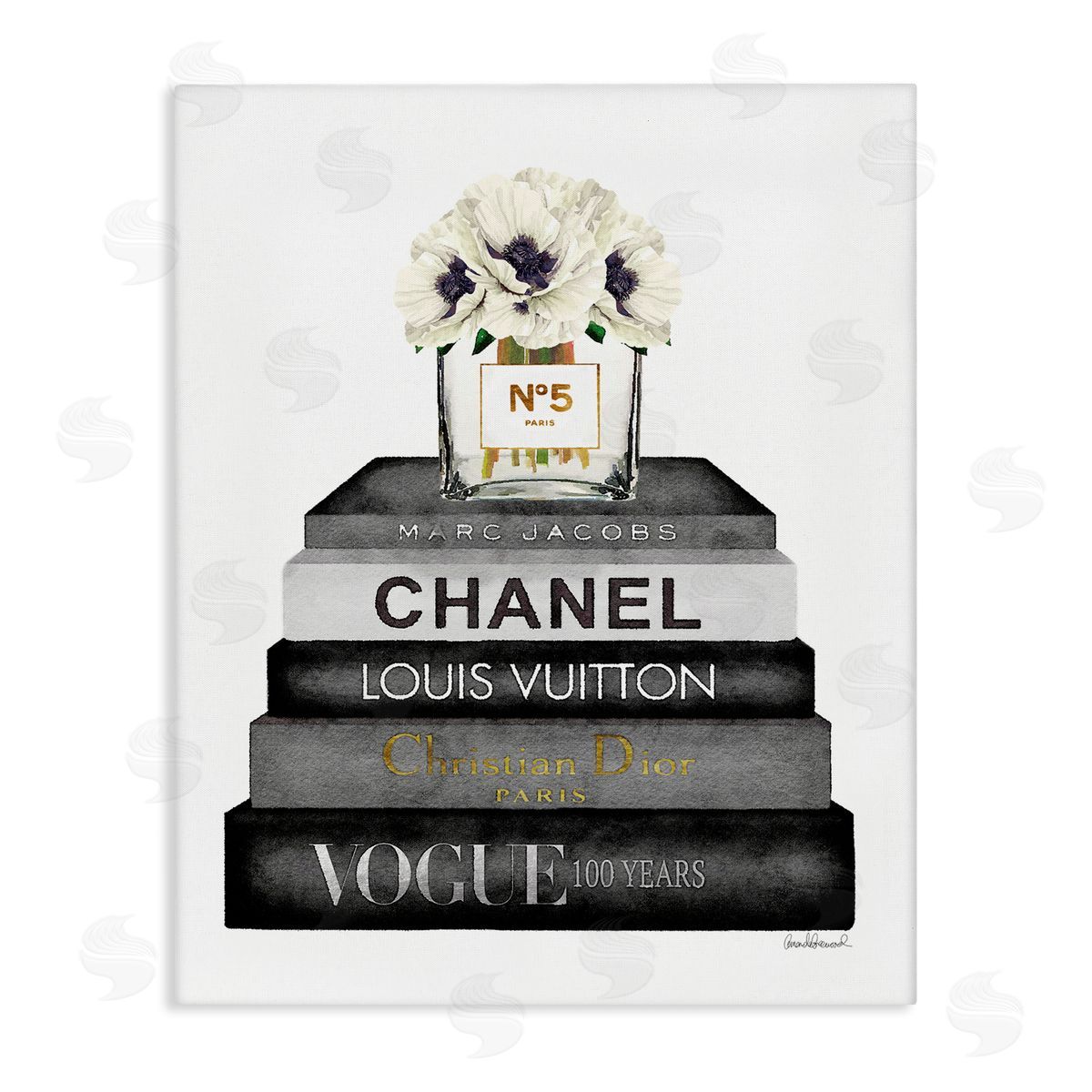 Monochrome Fashion Designer Bookstack Canvas Wall Art, Home Decor by Amanda Greenwood