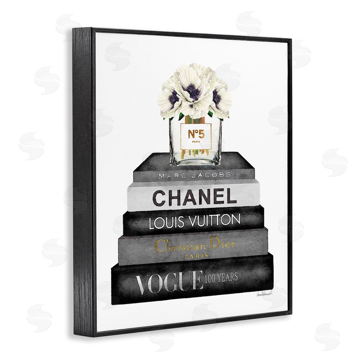 Monochrome Fashion Designer Bookstack Black Frame Print Wall Art, Home Decor by Amanda Greenwood