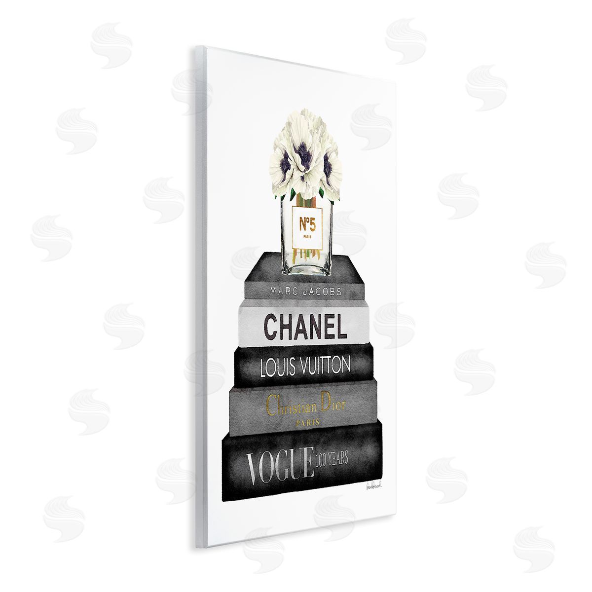 Monochrome Fashion Designer Bookstack Wood Plaque Wall Art, Home Decor by Amanda Greenwood