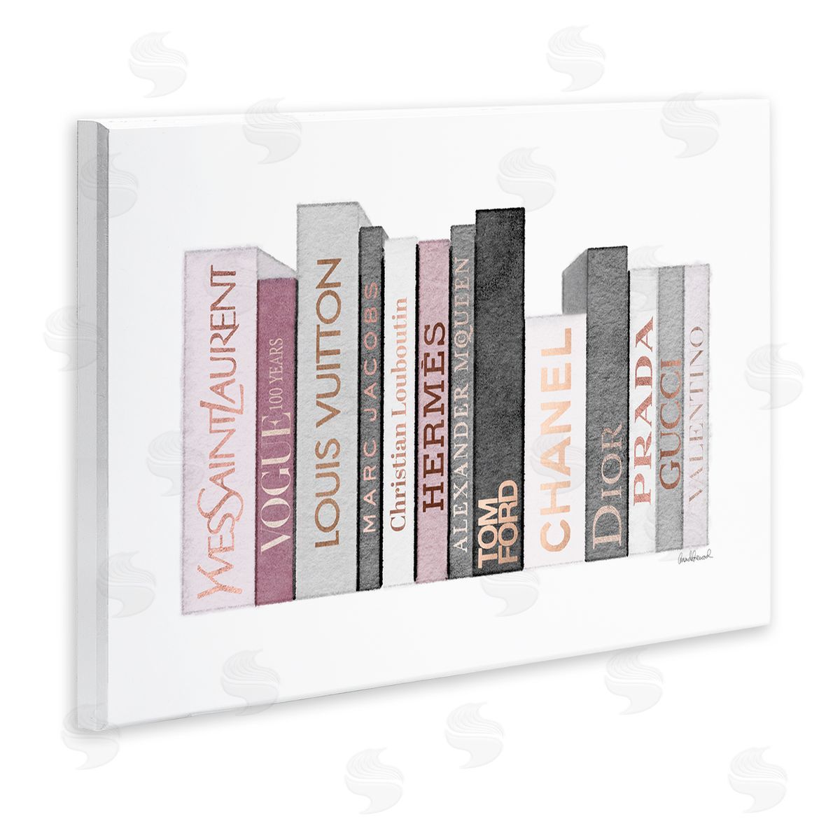 Pink & Grey Fashion Bookstack Wood Plaque Wall Art, Home Decor by Amanda Greenwood