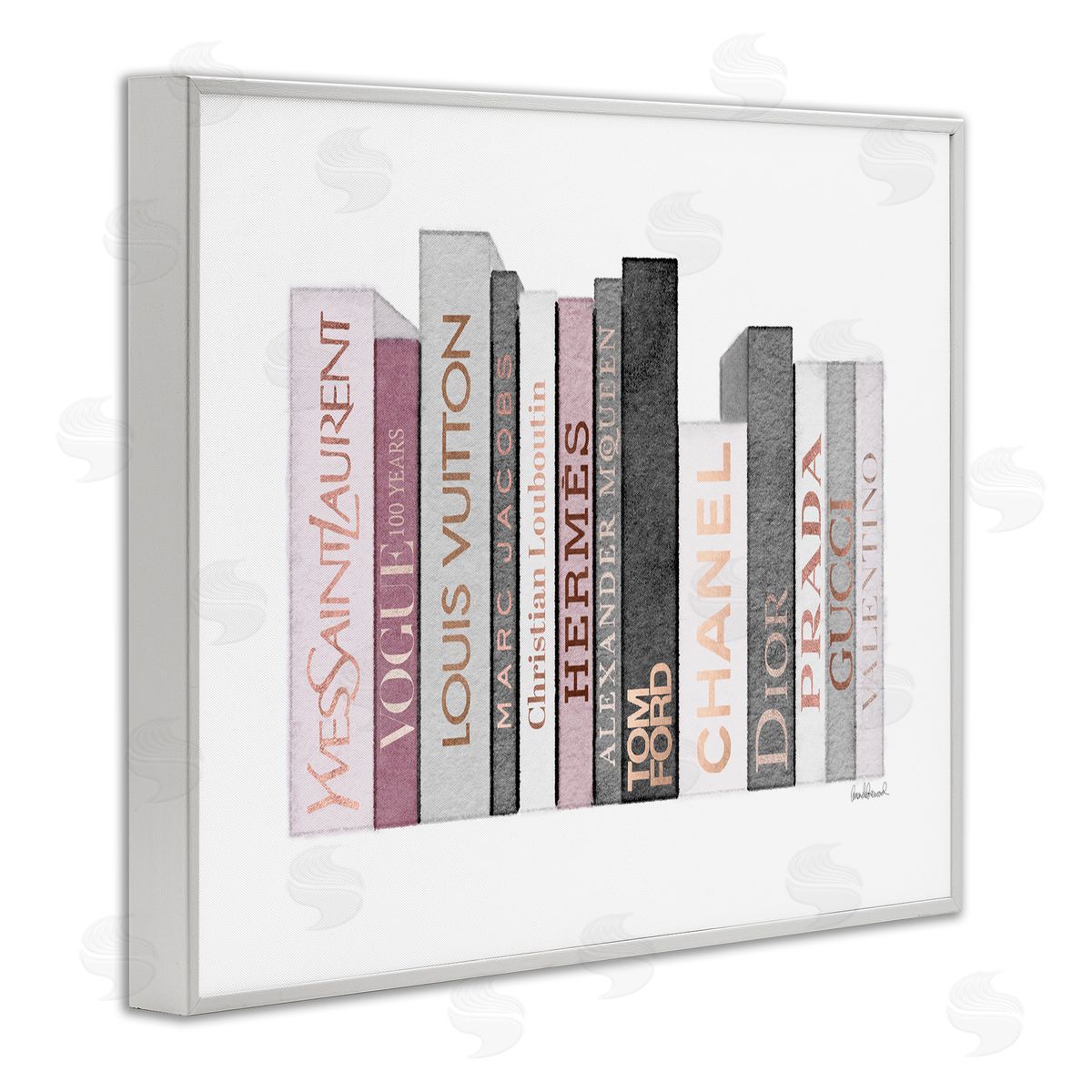 Pink & Grey Fashion Bookstack White Frame Print Wall Art, Home Decor by Amanda Greenwood