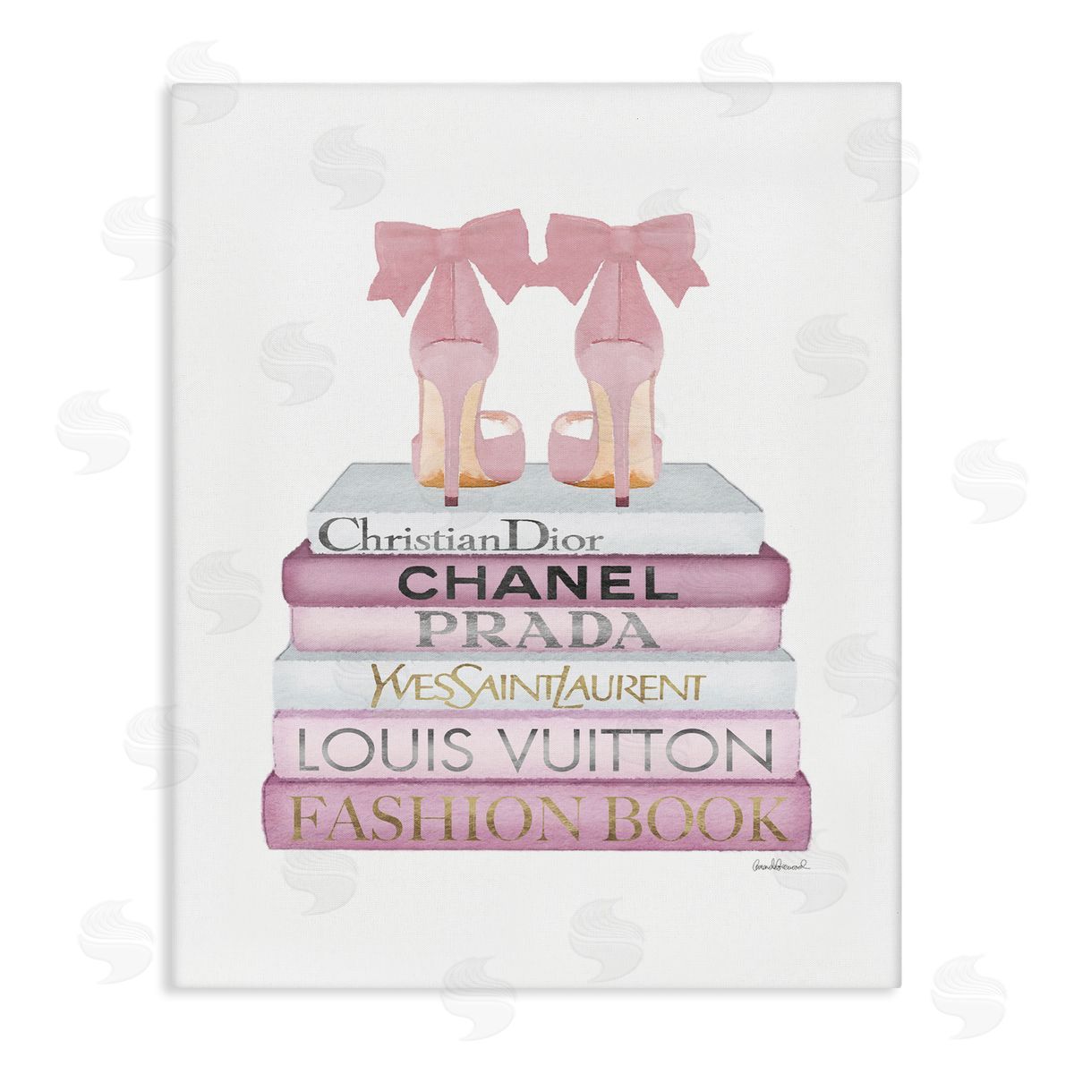 Pastel Pink Heels & Books Canvas Wall Art, Home Decor by Amanda Greenwood