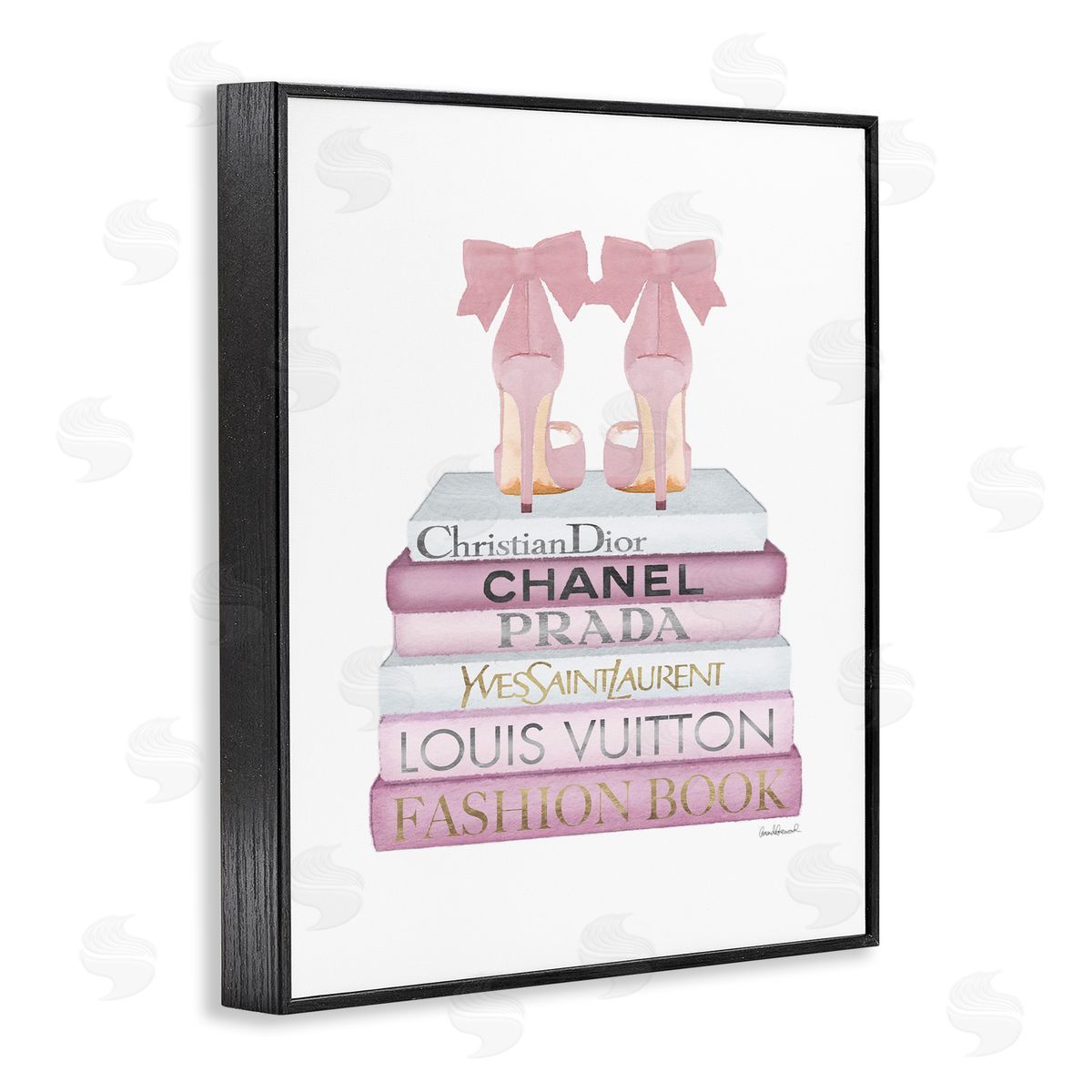 Pastel Pink Heels & Books Black Frame Print Wall Art, Home Decor by Amanda Greenwood