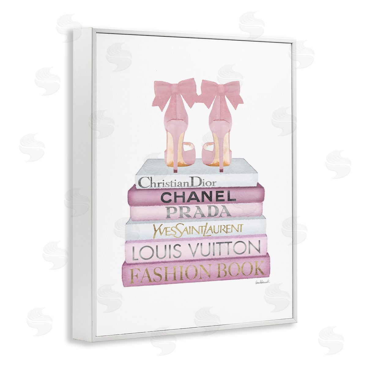 Pastel Pink Heels & Books White Frame Print Wall Art, Home Decor by Amanda Greenwood