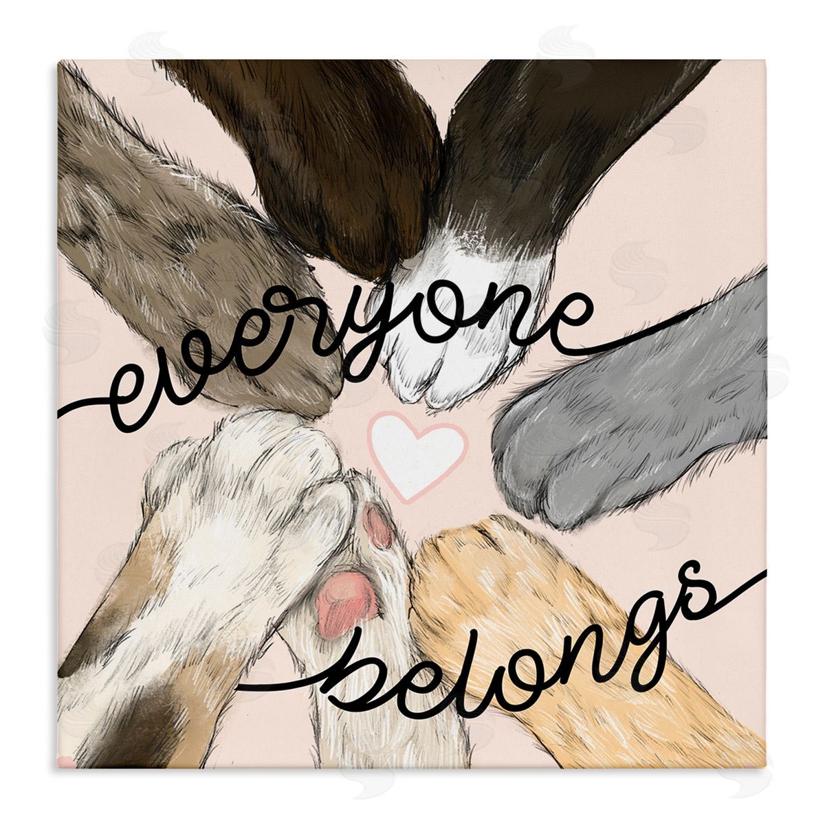 Stupell Studio Everyone Belongs Inclusivity Phrase Pet Cat Paws Stretched Canvas Wall Art Print