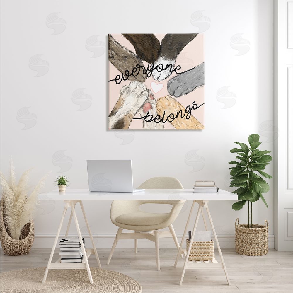 Stupell Studio Everyone Belongs Inclusivity Phrase Pet Cat Paws Canvas Wall Art in Room