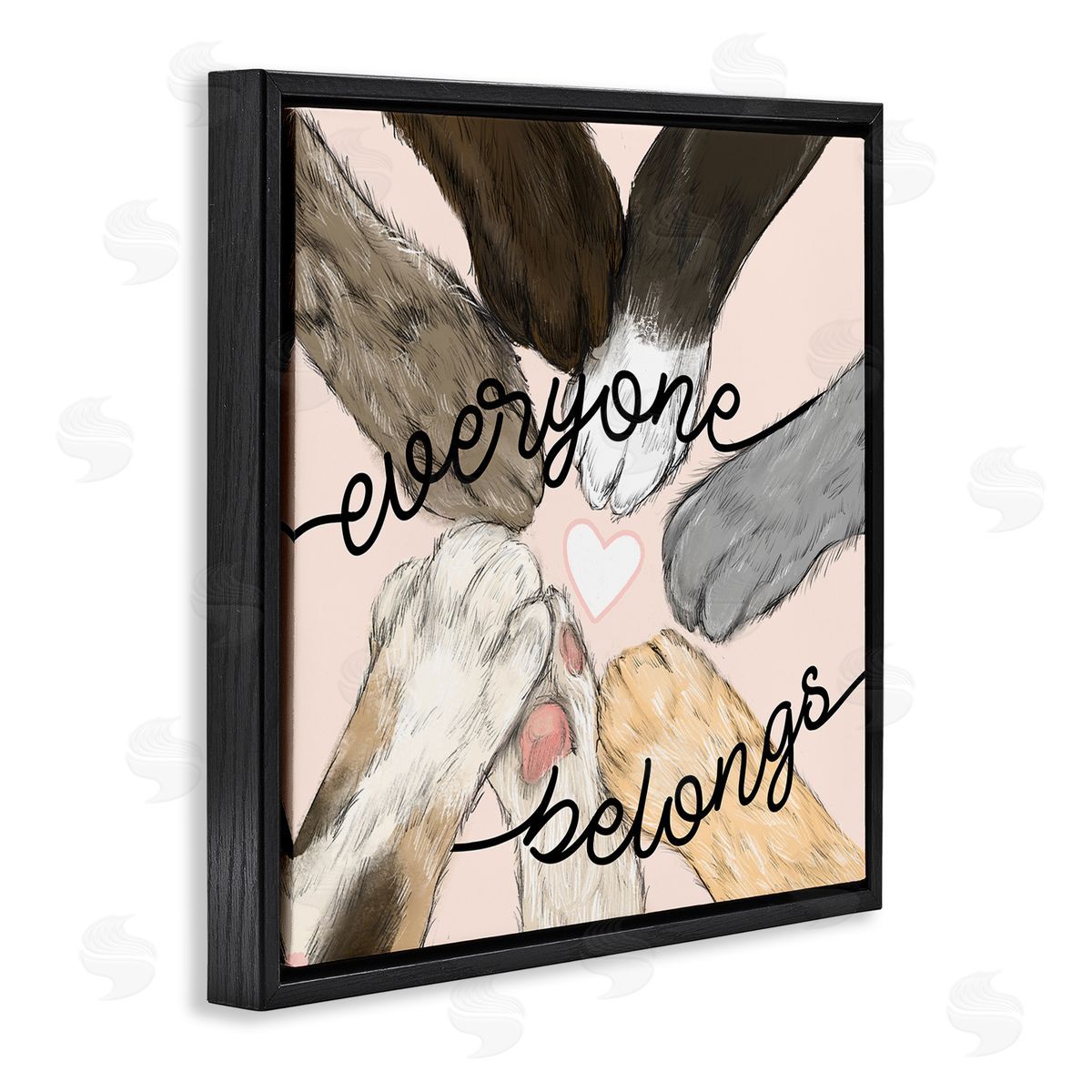 Stupell Studio Everyone Belongs Inclusivity Phrase Pet Cat Paws Black Floating Frame Canvas Wall Art Print