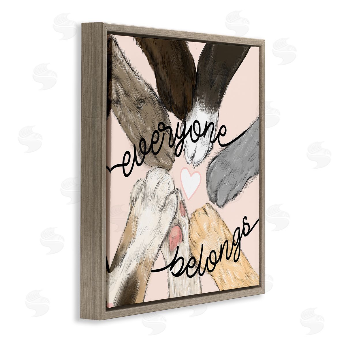 Stupell Studio Everyone Belongs Inclusivity Phrase Pet Cat Paws Brown Floating Frame Canvas Wall Art Print