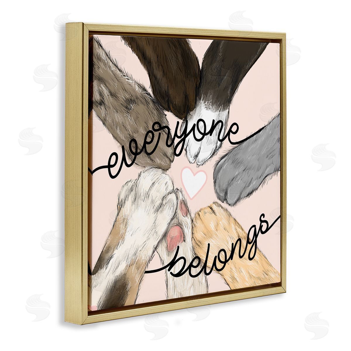 Stupell Studio Everyone Belongs Inclusivity Phrase Pet Cat Paws Gold Floating Frame Canvas Wall Art Print