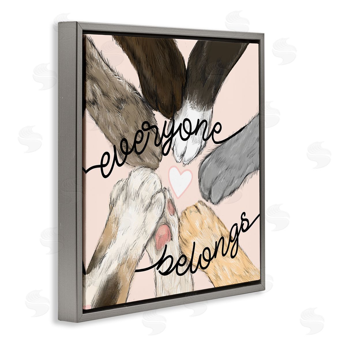 Stupell Studio Everyone Belongs Inclusivity Phrase Pet Cat Paws Gray Floating Frame Canvas Wall Art Print