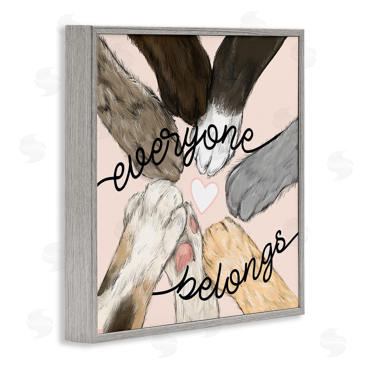 Stupell Studio Everyone Belongs Inclusivity Phrase Pet Cat Paws Gray Framed Glicee Wall Art Print