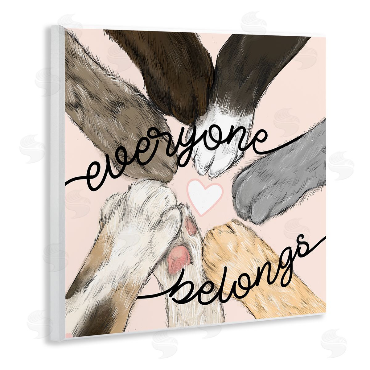 Stupell Studio Everyone Belongs Inclusivity Phrase Pet Cat Paws Wooden Wall Plaque Art Print