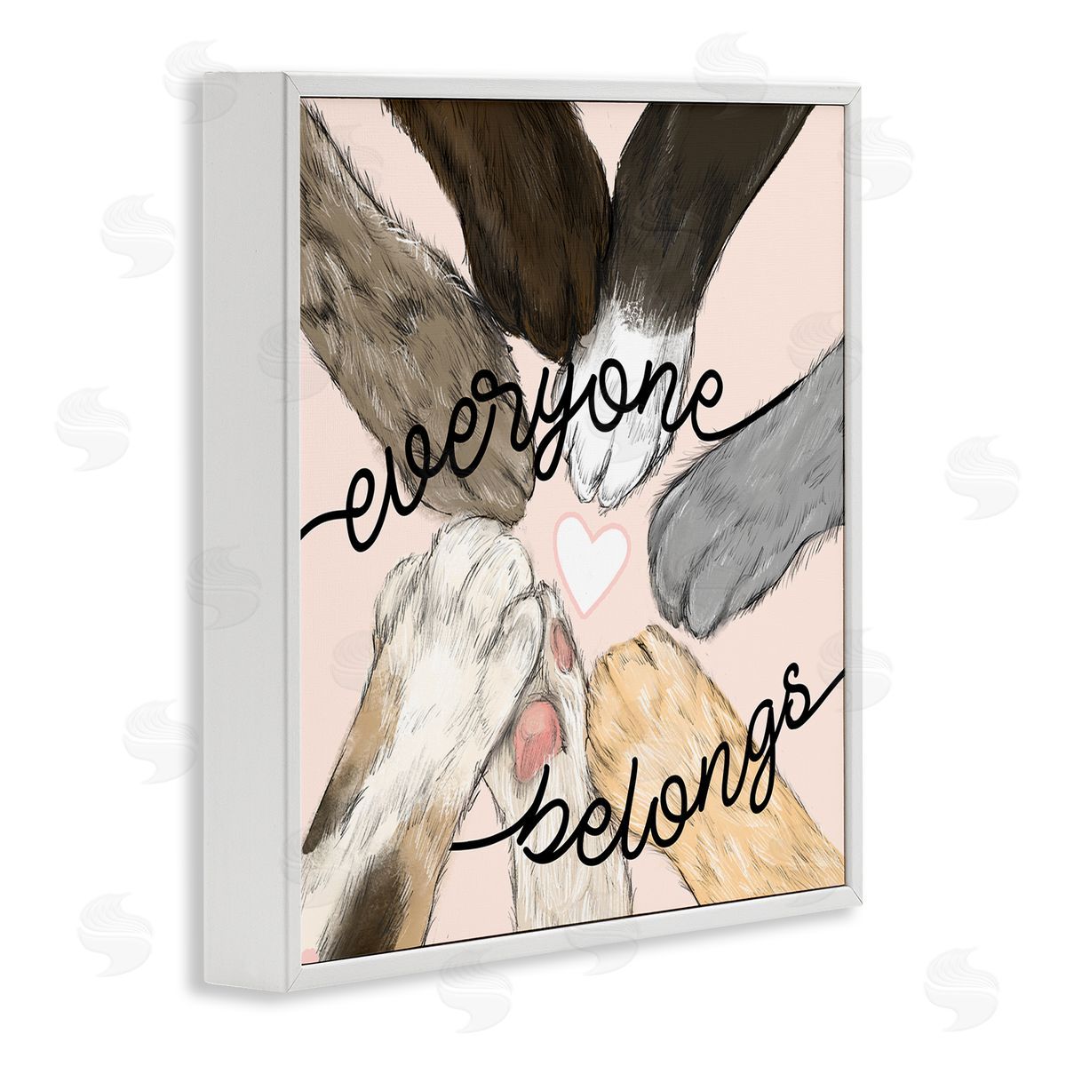 Stupell Studio Everyone Belongs Inclusivity Phrase Pet Cat Paws White Framed Glicee Wall Art Print