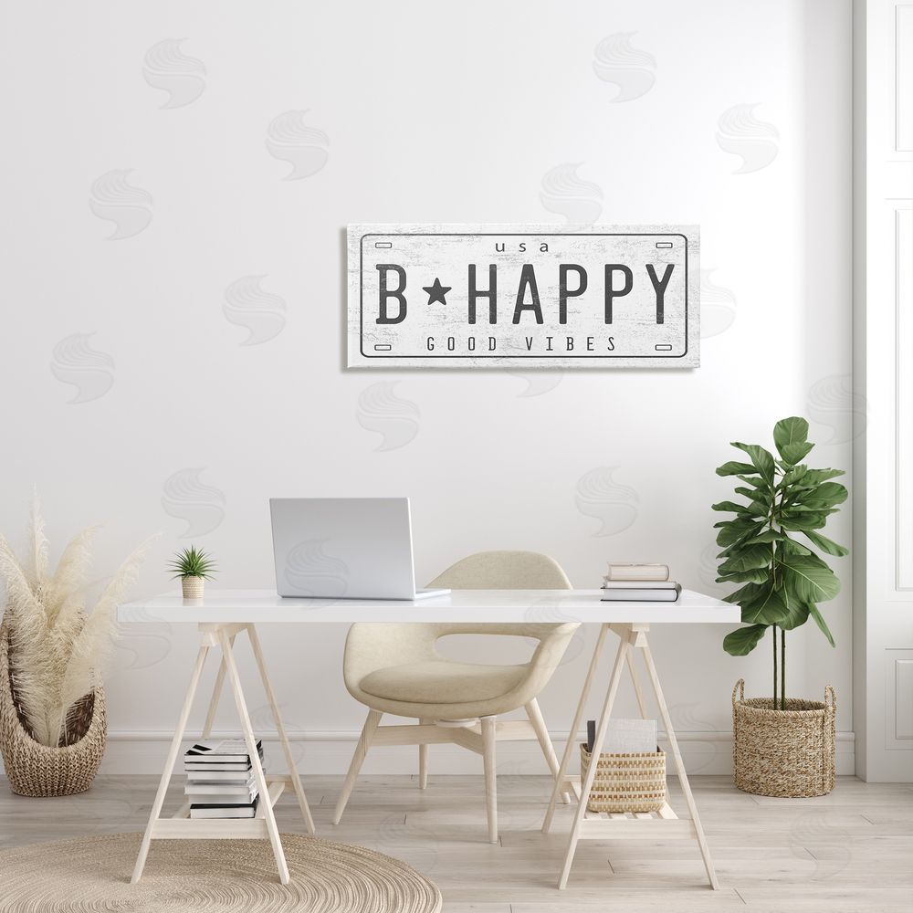 Stupell Studio B Happy Motivational Phrase Good Vibes License Plate