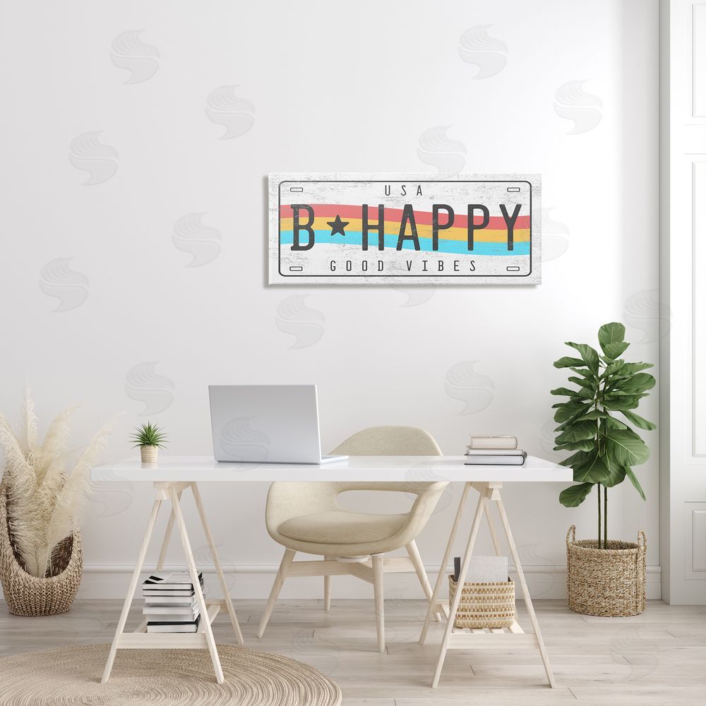 Stupell Studio B Happy Rainbow License Plate Good Vibes Sentiment