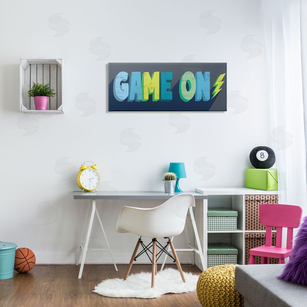 Stupell Studio Game On Phrase Green Yellow Lightening Bolt Typography