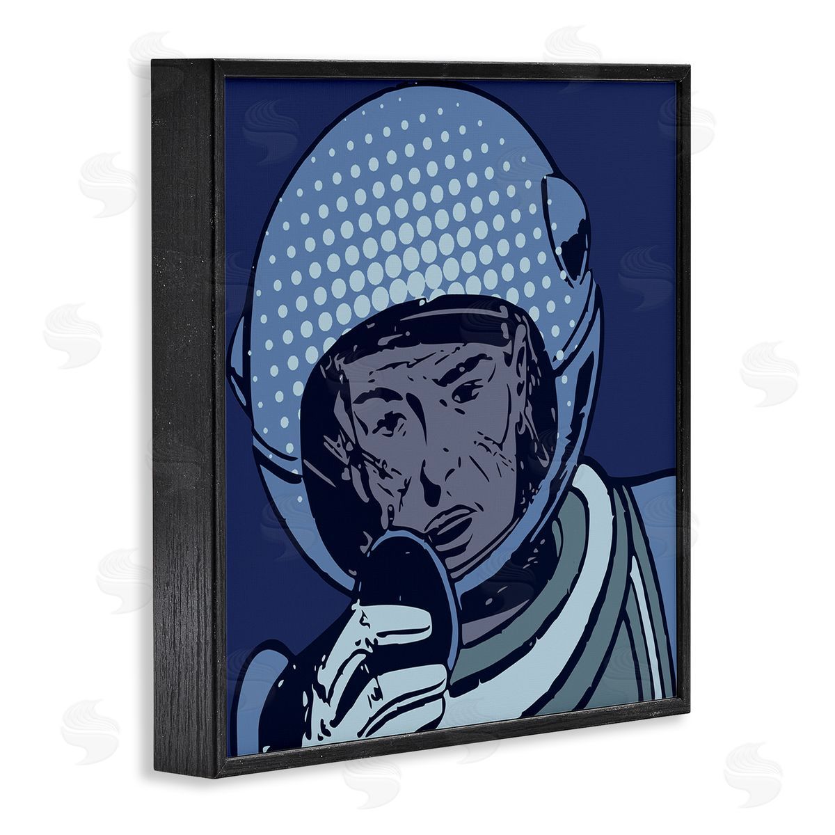 Stupell Studio Vintage Astronaut Portrait Retro Blue Pop Space Helmet Black Framed Glicee Wall Art Print