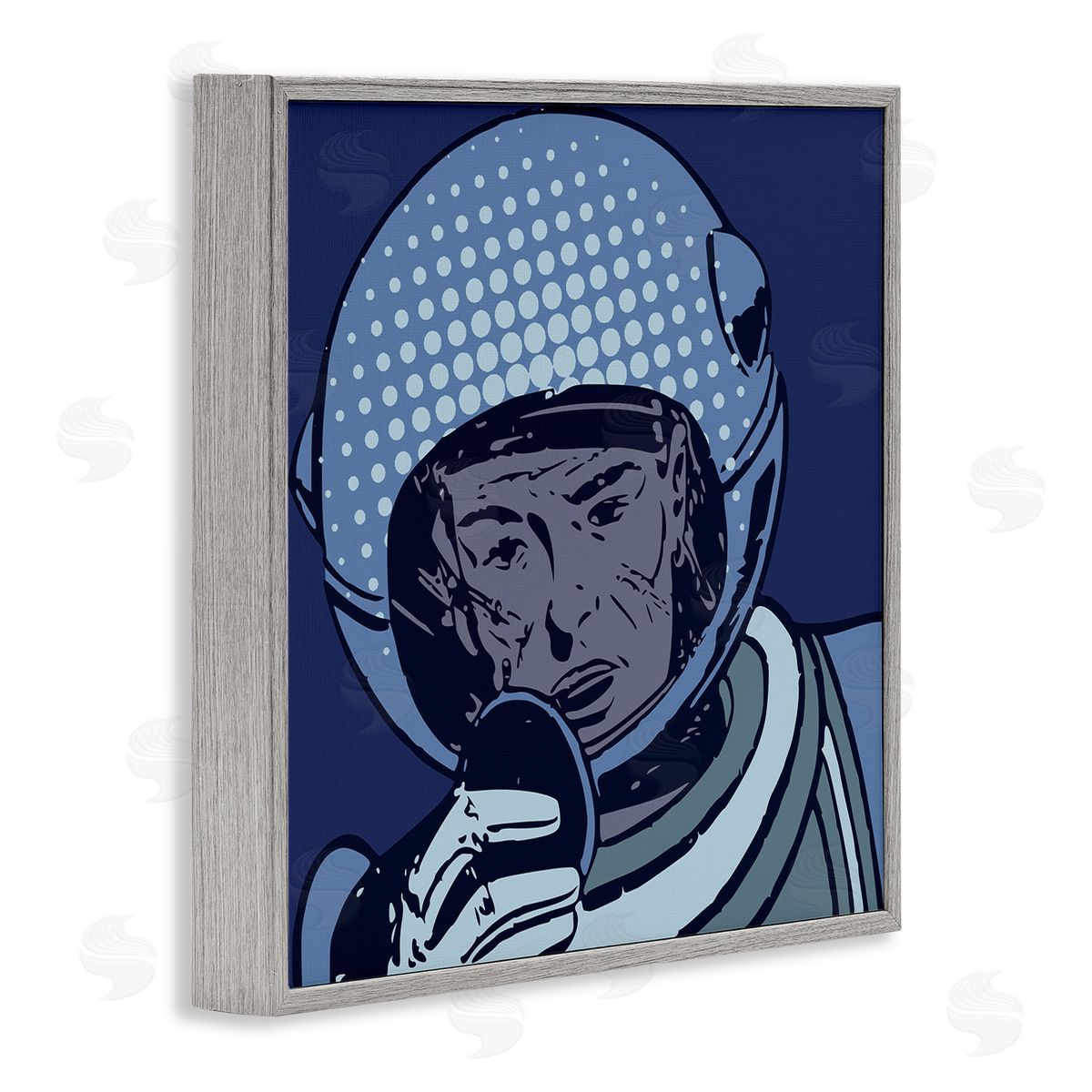 Stupell Studio Vintage Astronaut Portrait Retro Blue Pop Space Helmet Gray Framed Glicee Wall Art Print
