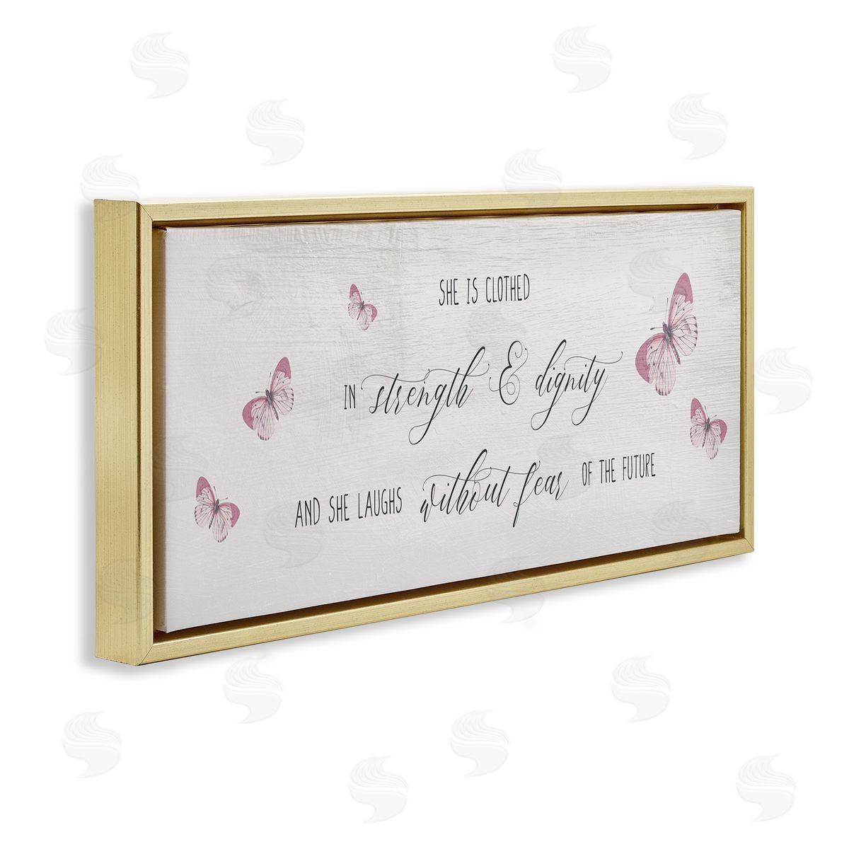 Stupell Studio Clothed in Strength and Dignity Phrase Pink Butterflies