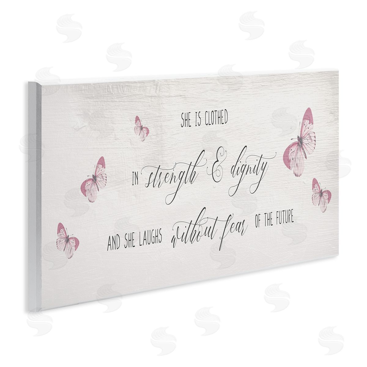Stupell Studio Clothed in Strength and Dignity Phrase Pink Butterflies