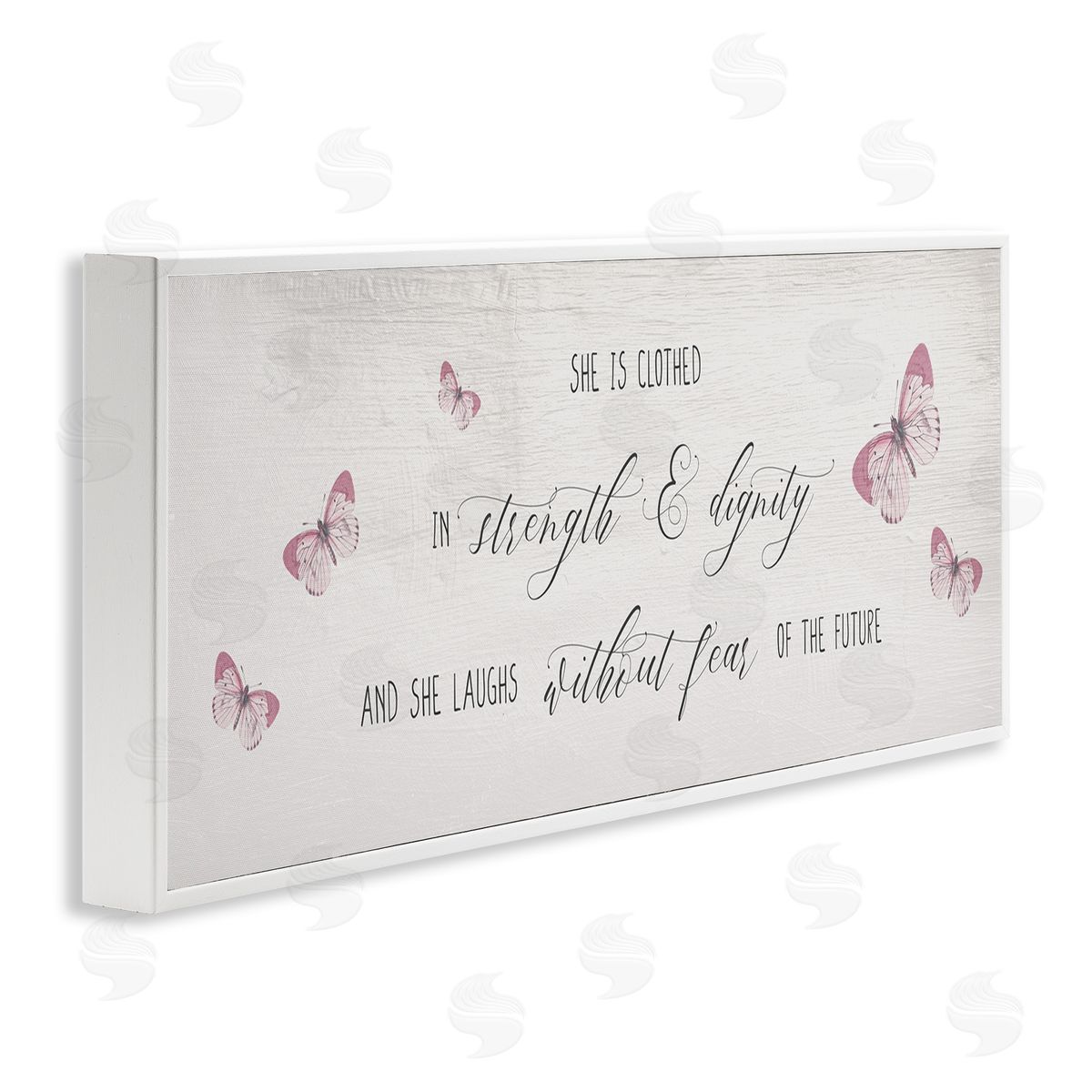 Stupell Studio Clothed in Strength and Dignity Phrase Pink Butterflies