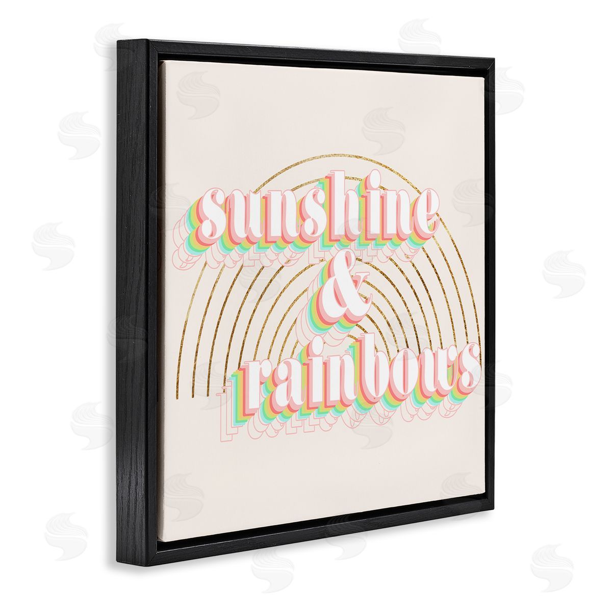 Stupell Studio Sunshine and Rainbows Retro Typography Pop Round Arches Black Floating Frame Canvas Wall Art Print