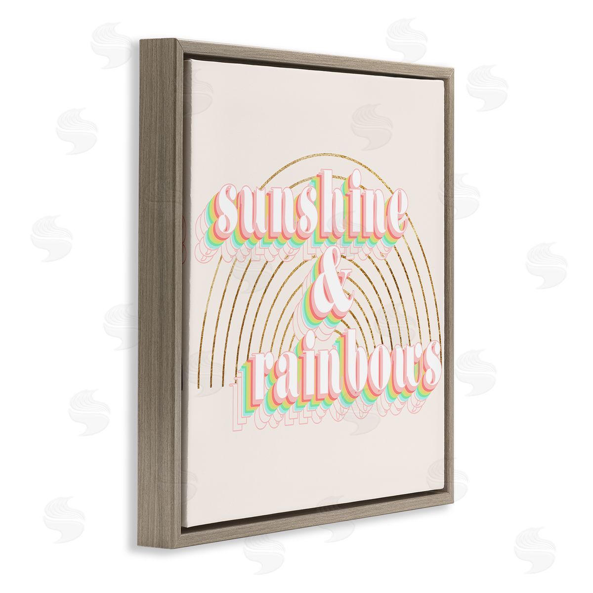 Stupell Studio Sunshine and Rainbows Retro Typography Pop Round Arches Brown Floating Frame Canvas Wall Art Print