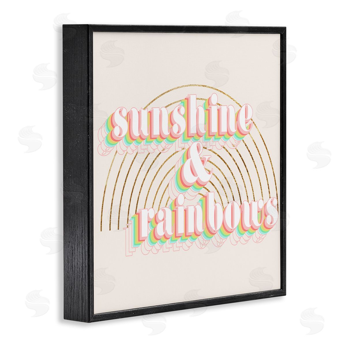 Stupell Studio Sunshine and Rainbows Retro Typography Pop Round Arches Black Framed Glicee Wall Art Print