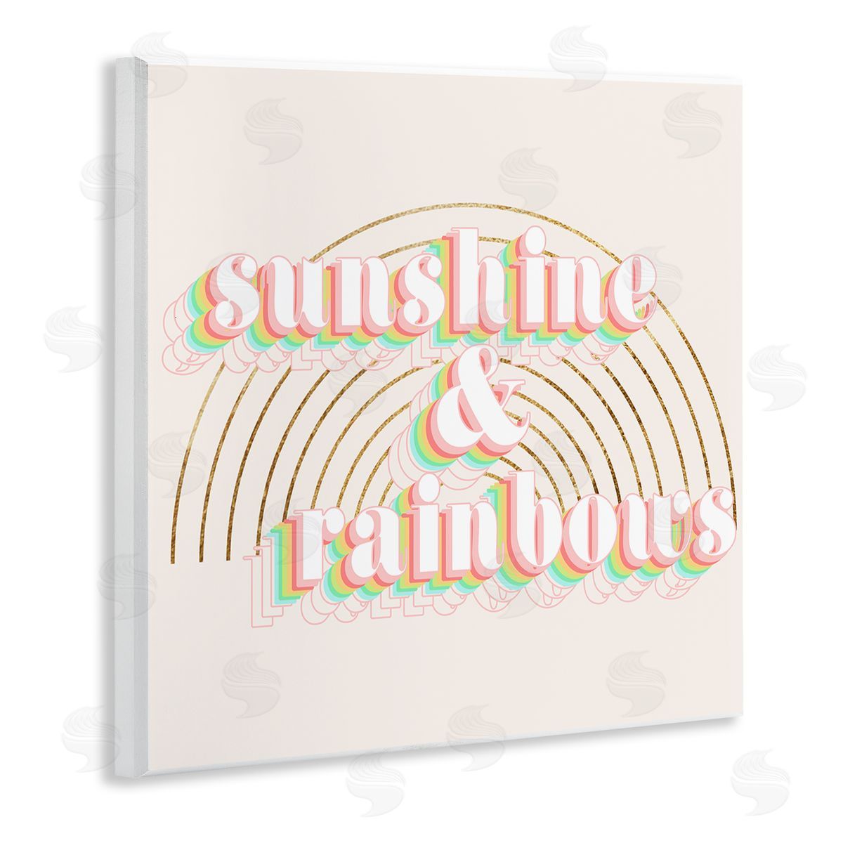 Stupell Studio Sunshine and Rainbows Retro Typography Pop Round Arches Wooden Wall Plaque Art Print