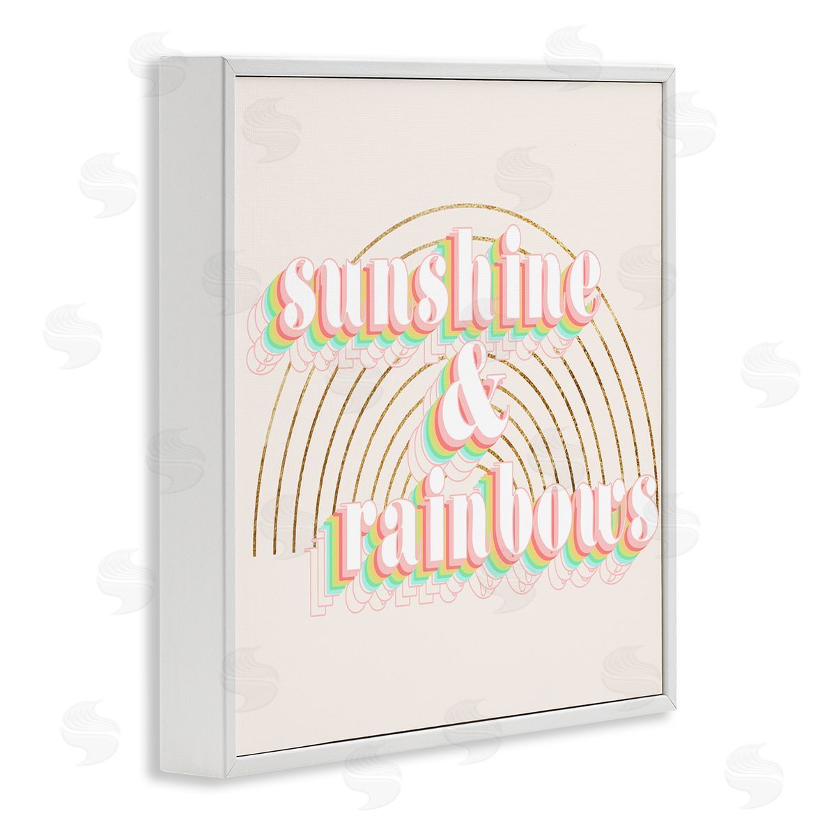 Stupell Studio Sunshine and Rainbows Retro Typography Pop Round Arches White Framed Glicee Wall Art Print