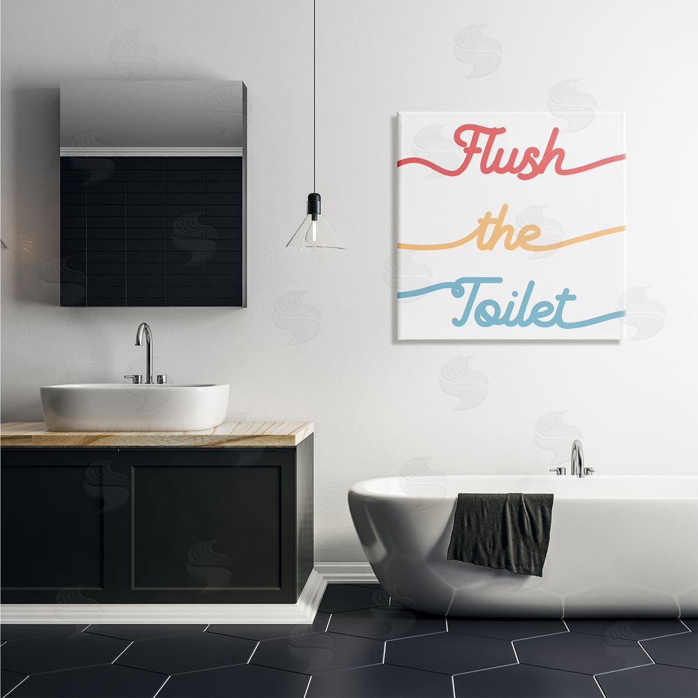 Stupell Studio Flush the Toilet Sign Children's Bathroom Typography Canvas Wall Art in Room