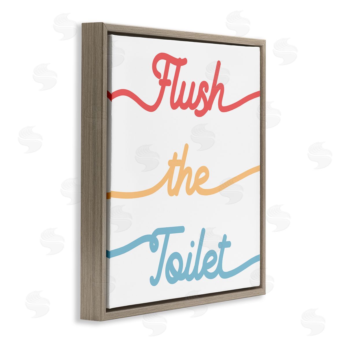 Stupell Studio Flush the Toilet Sign Children's Bathroom Typography Brown Floating Frame Canvas Wall Art Print